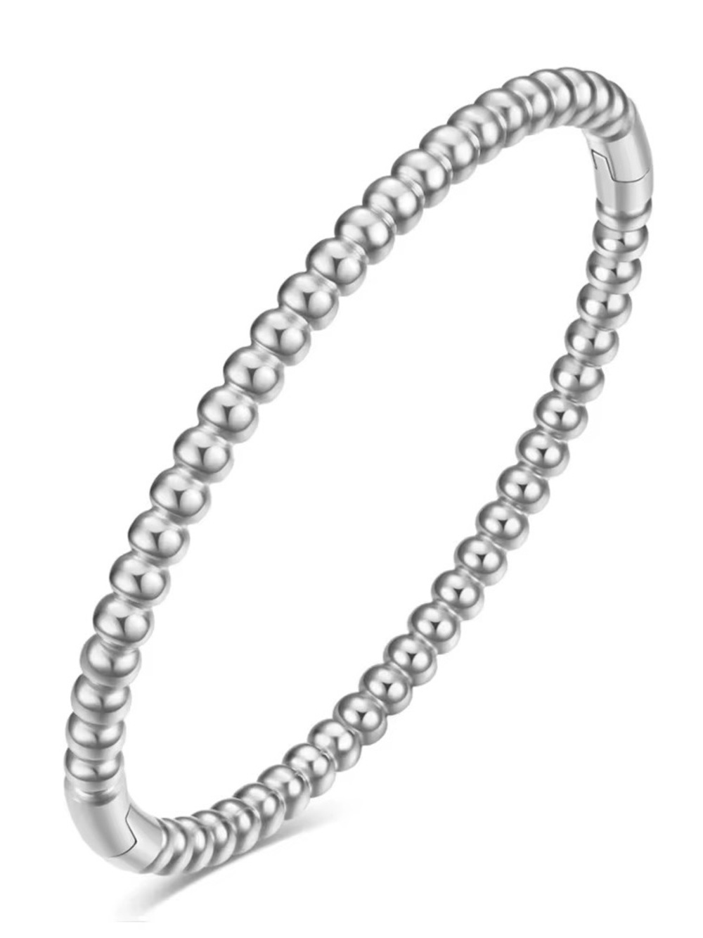 Polished Silver Beaded Stretch Bracelet